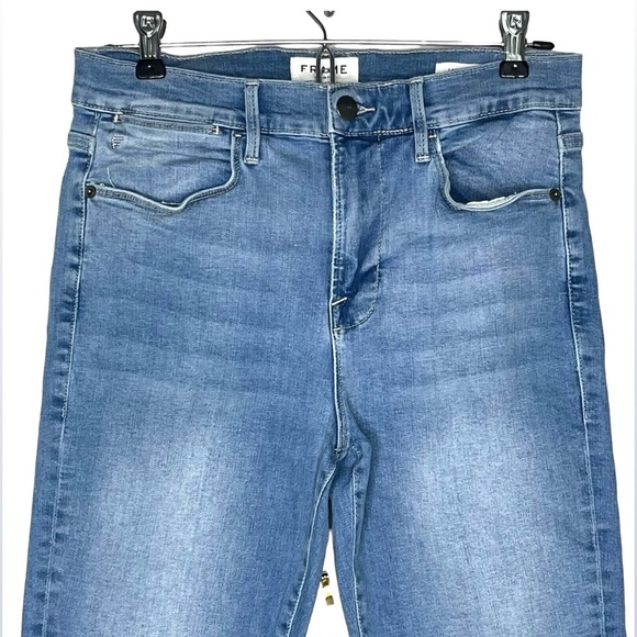 Frame Le High Skinny Stretch Raw Hem Europa Wash Denim Jeans Size 29 - Picture 3 of 11